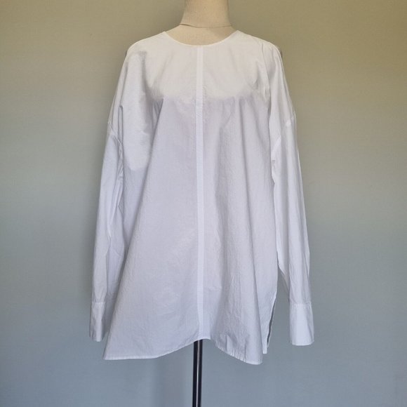 COS White Boxy Cotton Cold Shoulder Long Sleeve Blouse Size L - Picture 2 of 8